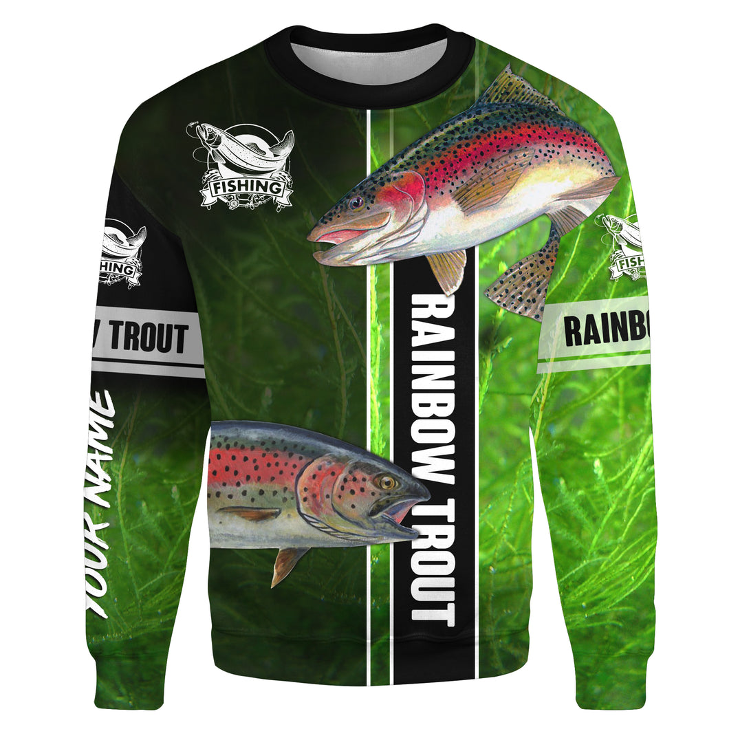 Rainbow trout fishing green shirt Customize name tournament All-over Print Crew Neck Sweatshirt, gift for fishing lovers NPQ329