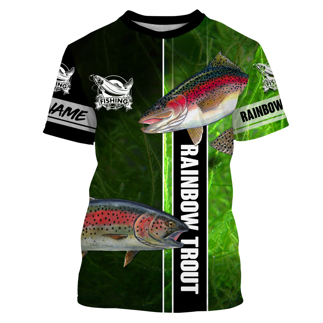 Rainbow trout fishing green shirt Customize Name tournament All-over Print Unisex fishing T-shirt, gift for fishing lovers NPQ329