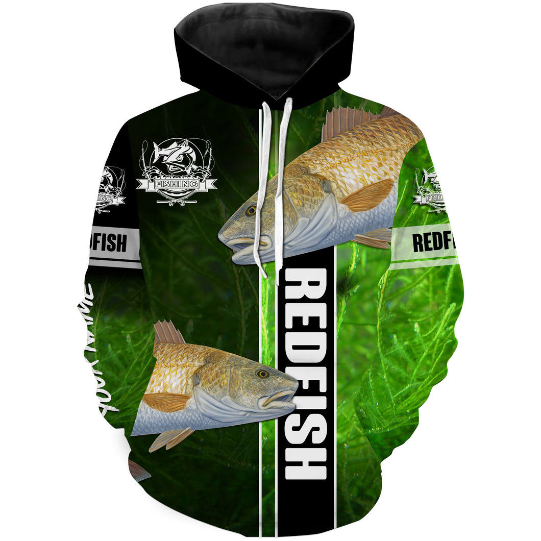 Redfish puppy drum fishing green shirt Customize name 3D All Over Printed fishing hoodie, gift for fishing lovers NPQ331