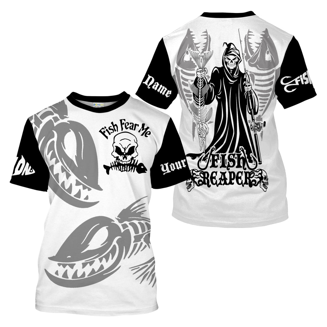 Fish fear me Fishing fish reaper Customize Name All-over Print Unisex fishing T-shirt NPQ132