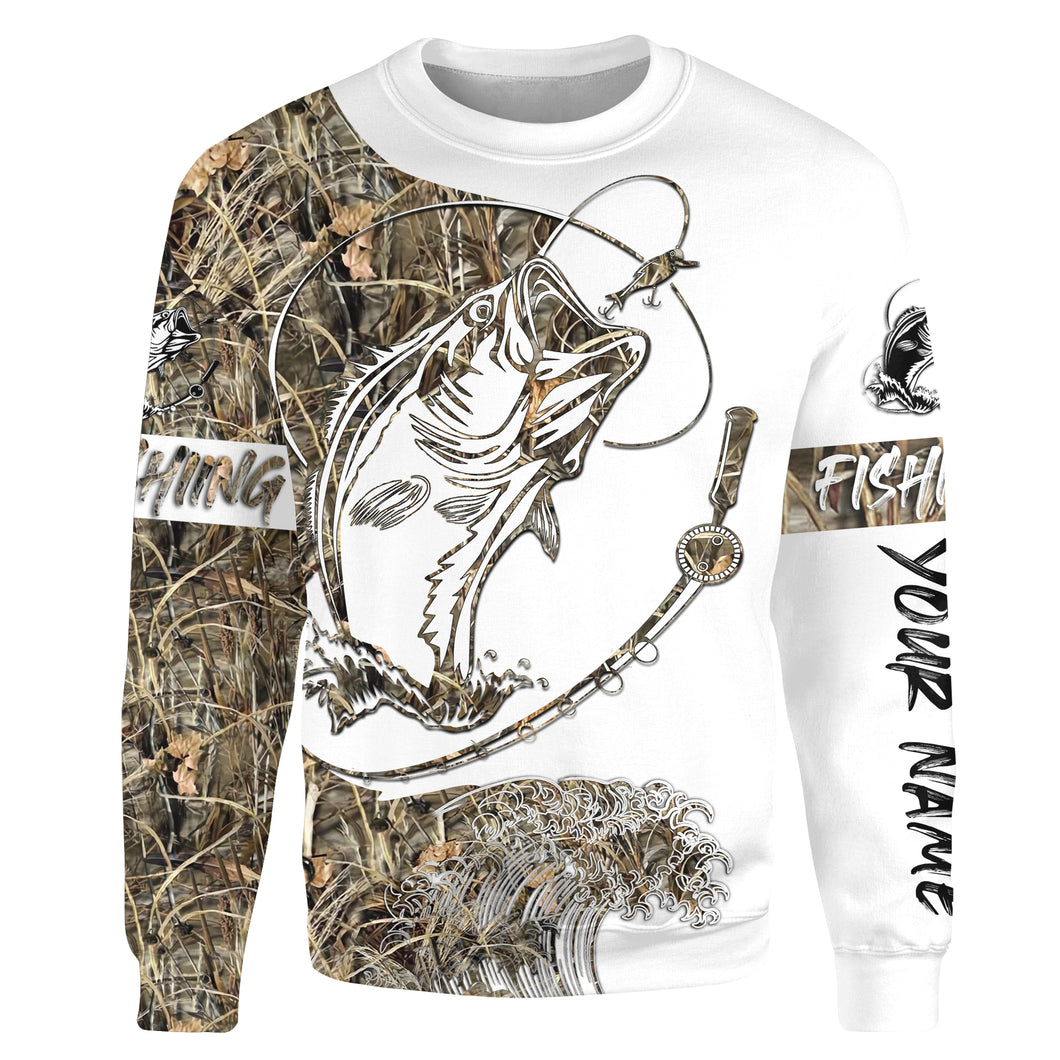 Largemouth Bass fishing tattoo Customize name 3D All-over Print Crew Neck Sweatshirt, Fishing gift For men, women NPQ255