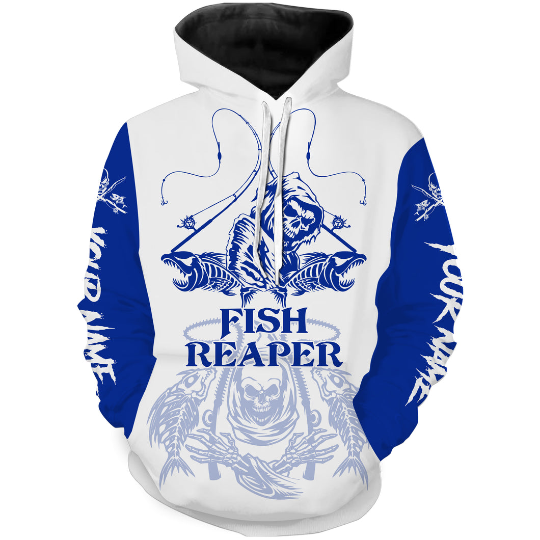 Fish reaper fishing blue shirt Customize name 3D All Over Printed fishing hoodie, gift for fisherman NPQ393