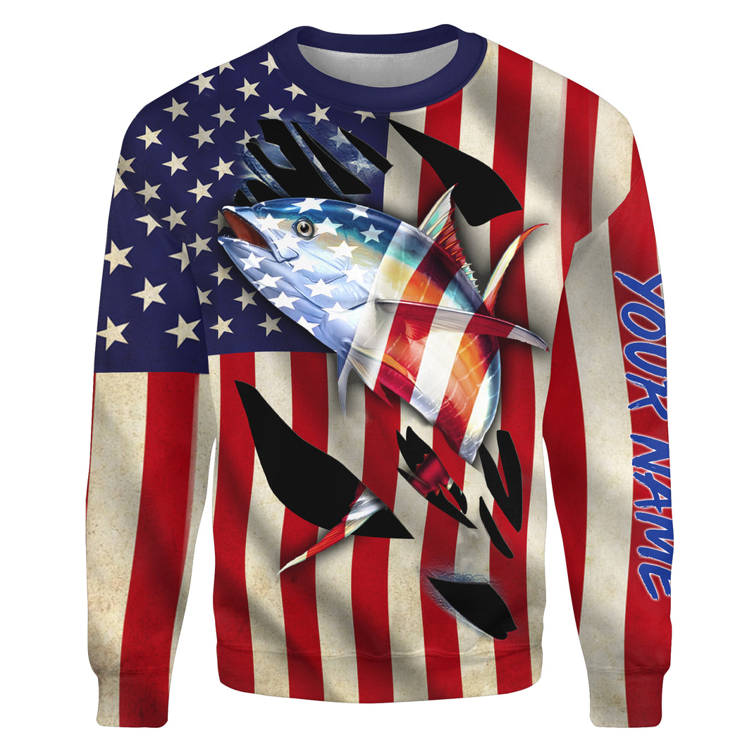 Tuna Fishing American Flag patriotic custom Name 3D full printing fishing Shirts for men, women | Sweatshirt NPQ502