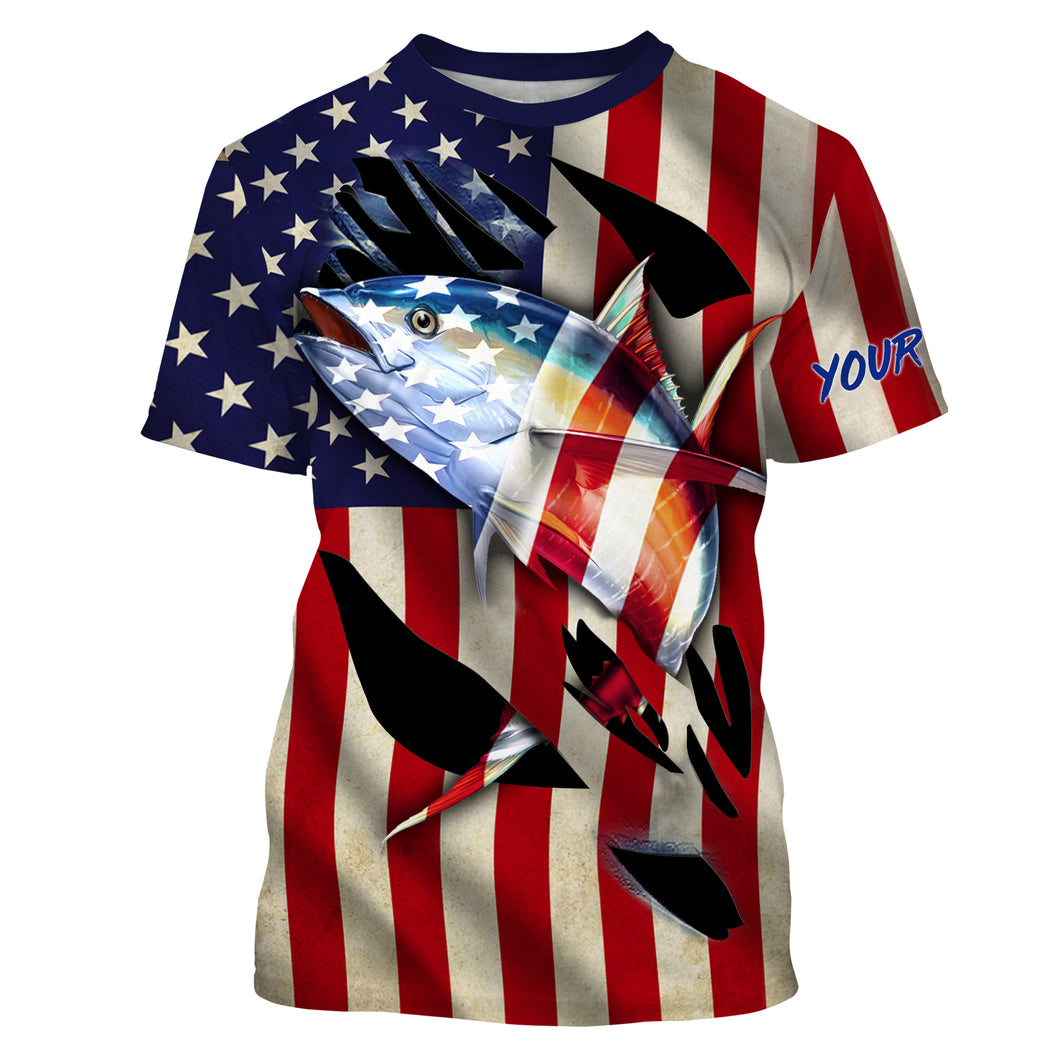 Tuna Fishing American Flag patriotic custom Name 3D full printing fishing Shirts for men, women | T-shirt - NPQ502