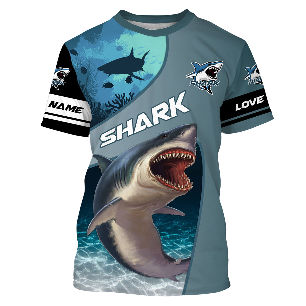 Shark fishing ocean blue color Custom Name 3D All Over Printed Shirts | Tshirt - NPQ597
