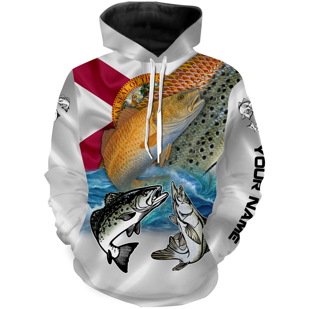 Inshore slam Florida fishing Redfish, Trout, Snook patriotic fishing Customize name 3D All Over Printed fishing hoodie NPQ345