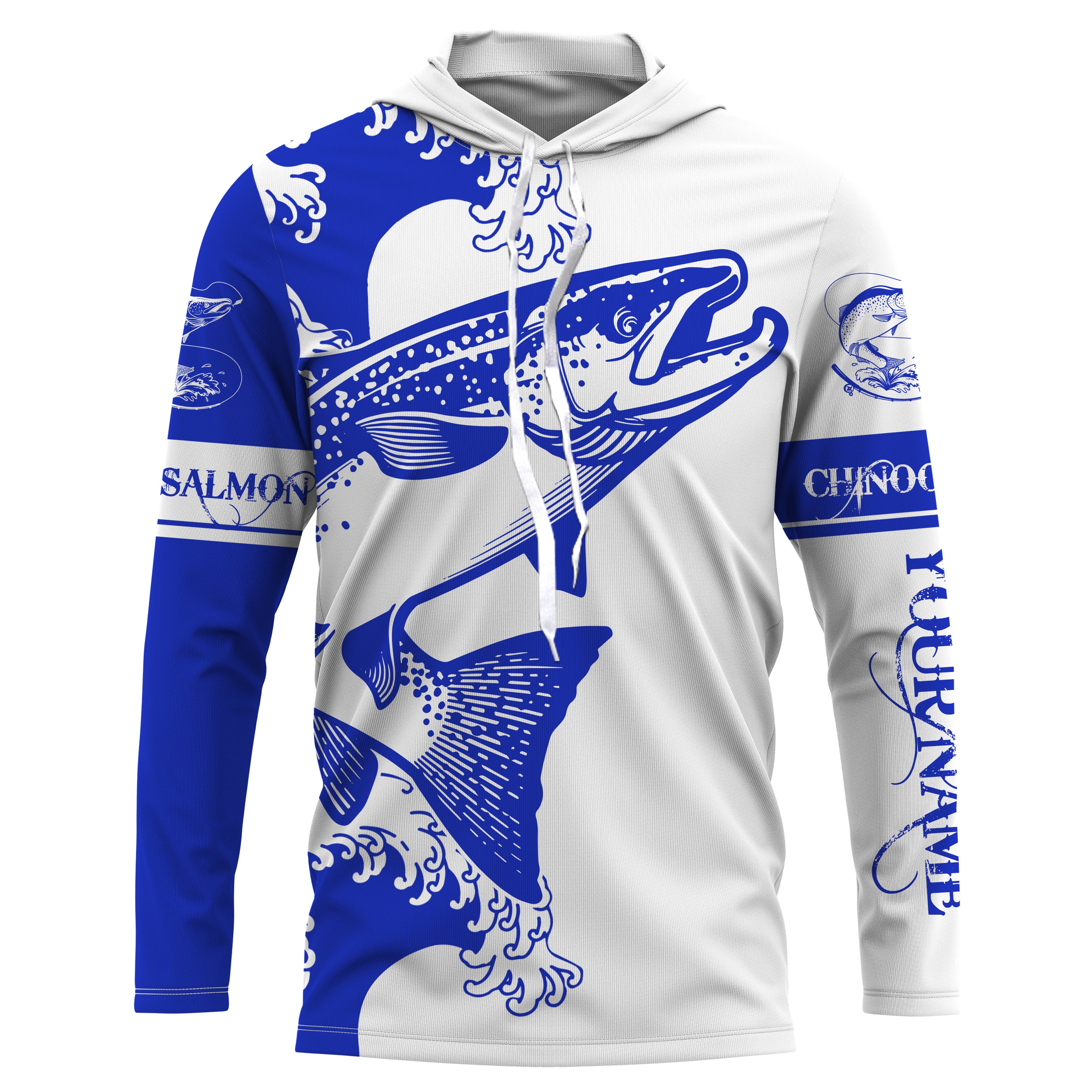 Chinook King salmon fishing tattoo blue Custom name salmon Long sleeve fishing shirts, Long Sleeve Hooded NPQ887