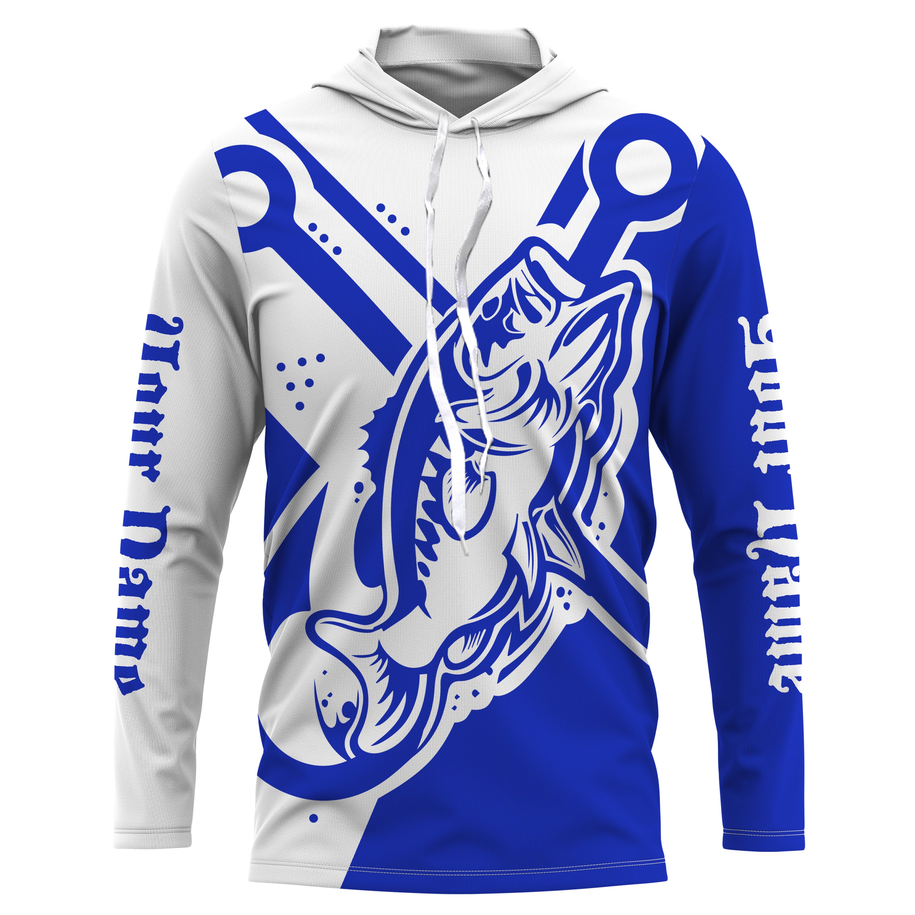 Largemouth bass fishing tattoo fish on blue Custom name Bass Long sleeve fishing shirts, Long Sleeve Hooded NPQ892