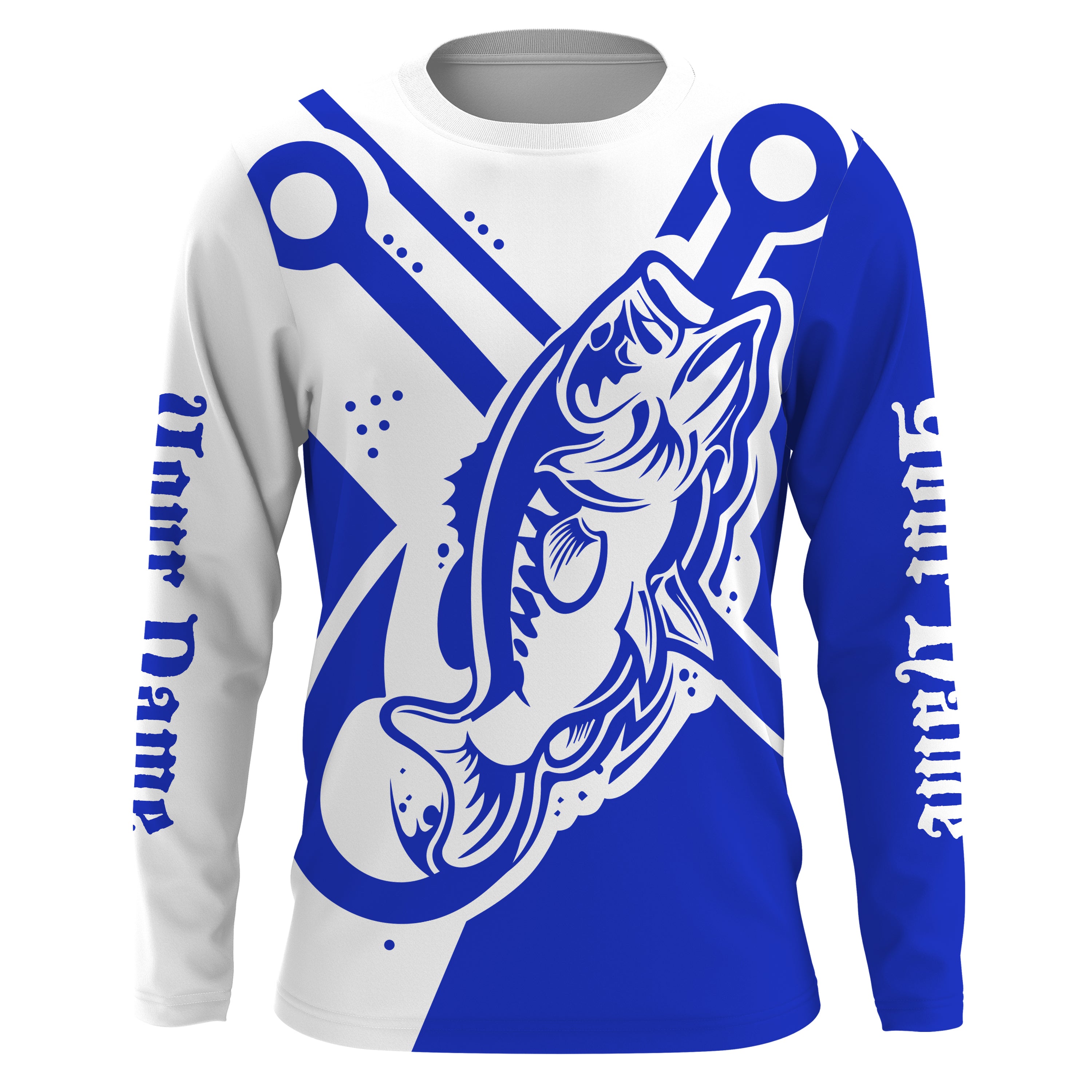 Largemouth bass fishing tattoo fish on blue Custom name Bass Long sleeve fishing shirts, Long Sleeve Hooded NPQ892