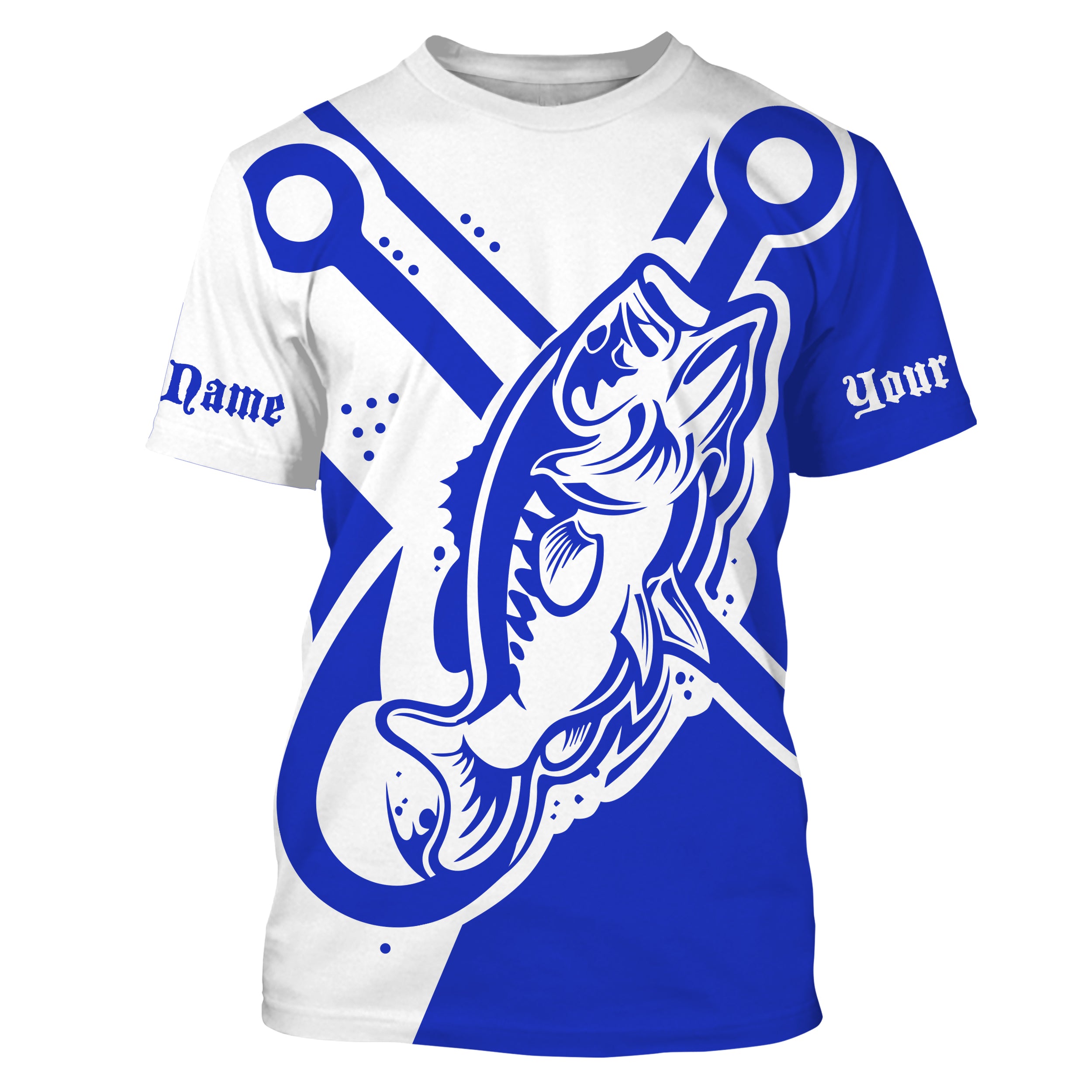 Largemouth bass fishing tattoo fish on blue Custom name Bass fishing shirts jerseys | Tshirt - NPQ892