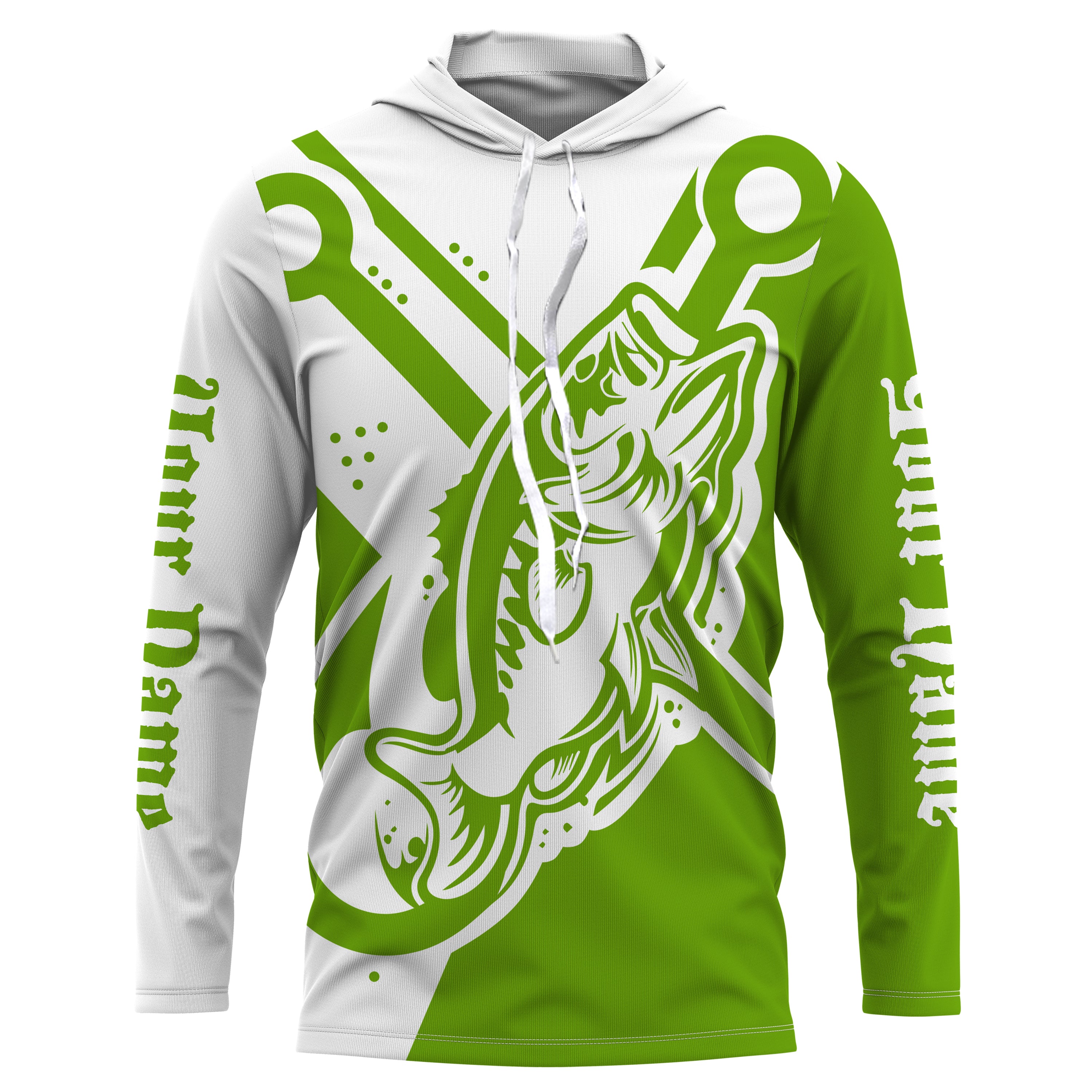 Largemouth bass fishing tattoo fish on green Custom name Bass Long sleeve fishing shirts, Long Sleeve Hooded NPQ894