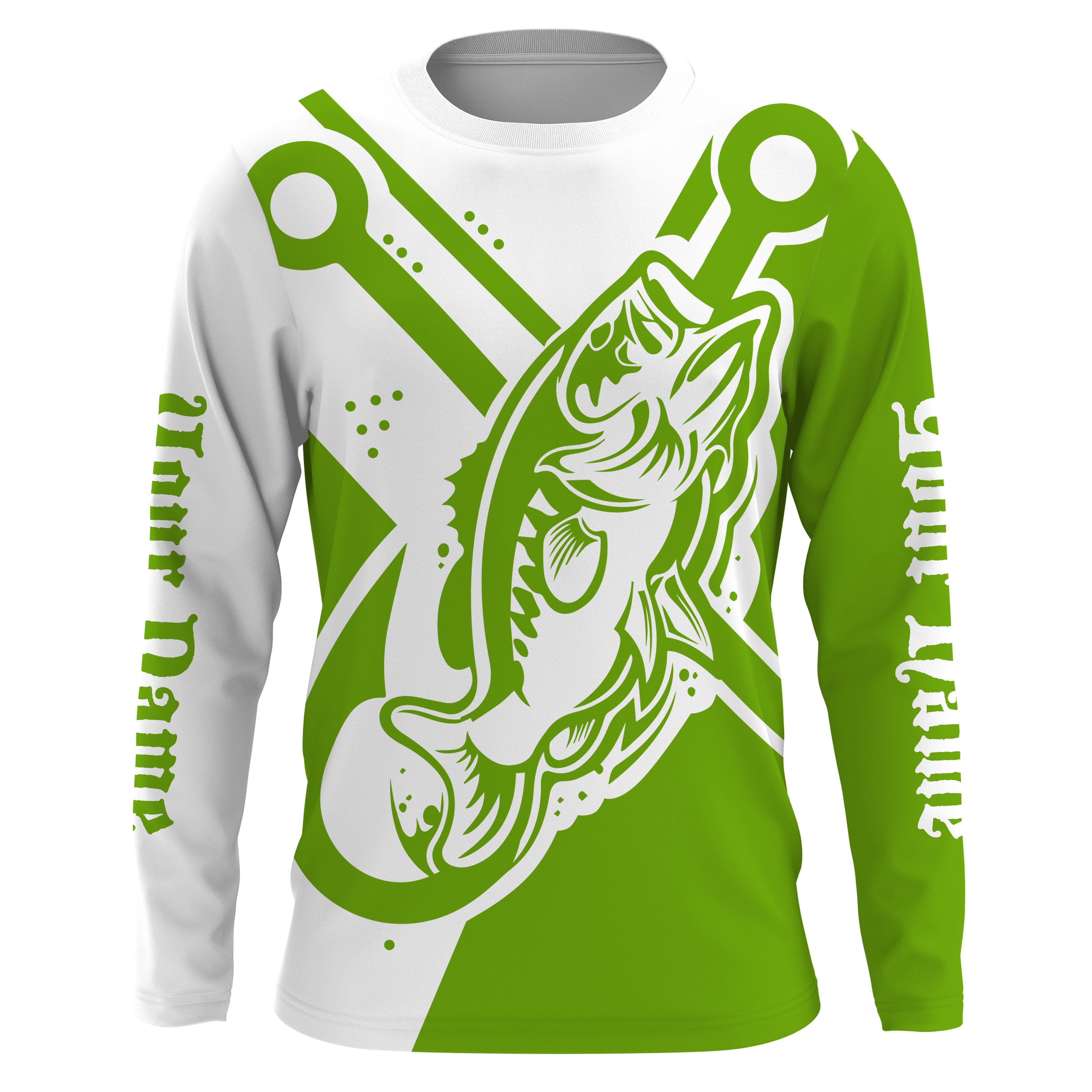 Largemouth bass fishing tattoo fish on green Custom name Bass Long sleeve fishing shirts, Long Sleeve Hooded NPQ894