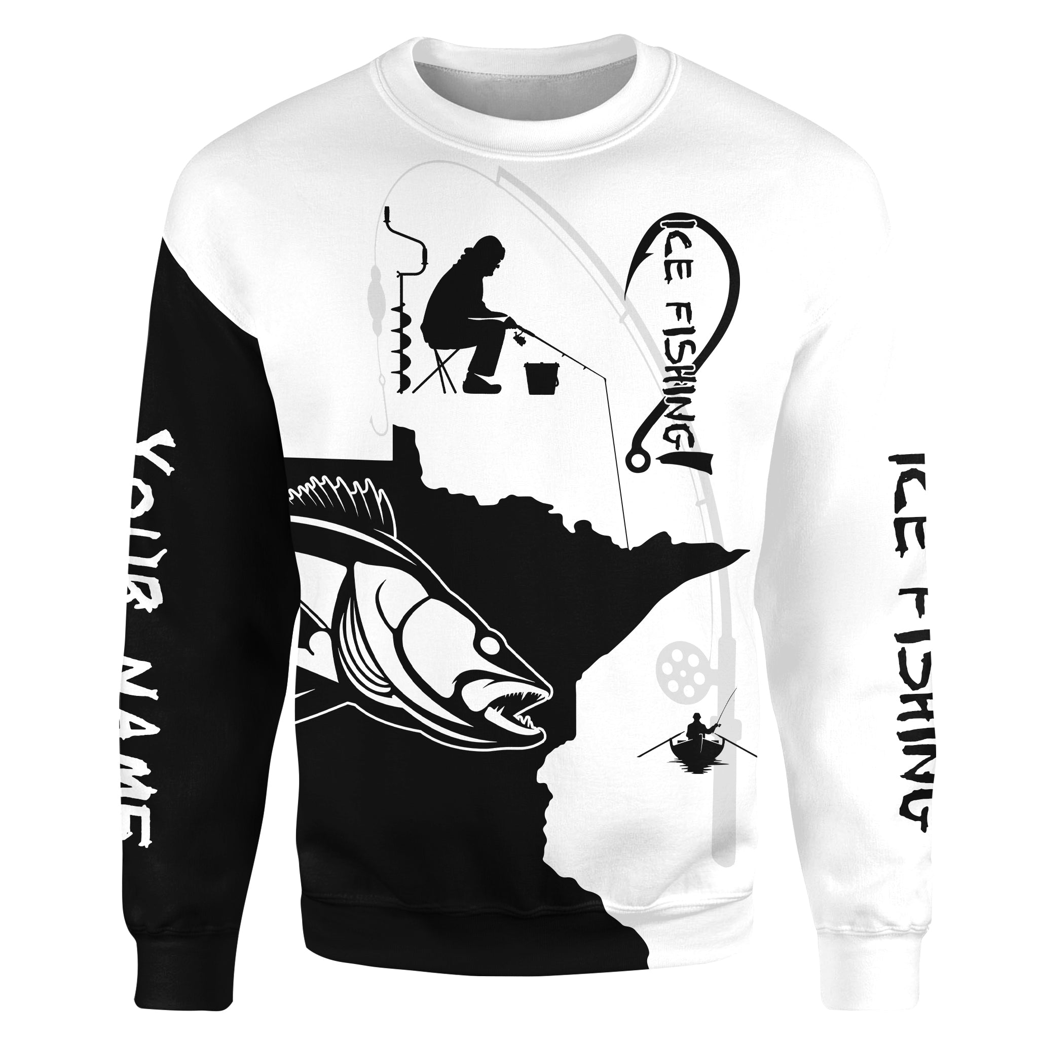 Minnesota ice fishing Walleye winter fishing black and white Custom Sweatshirt NPQ400