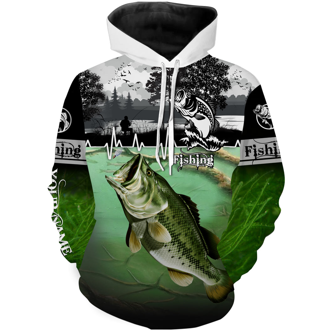 Largemouth bass Fishing shirts Customize name 3D All Over Printed fishing hoodie NPQ473