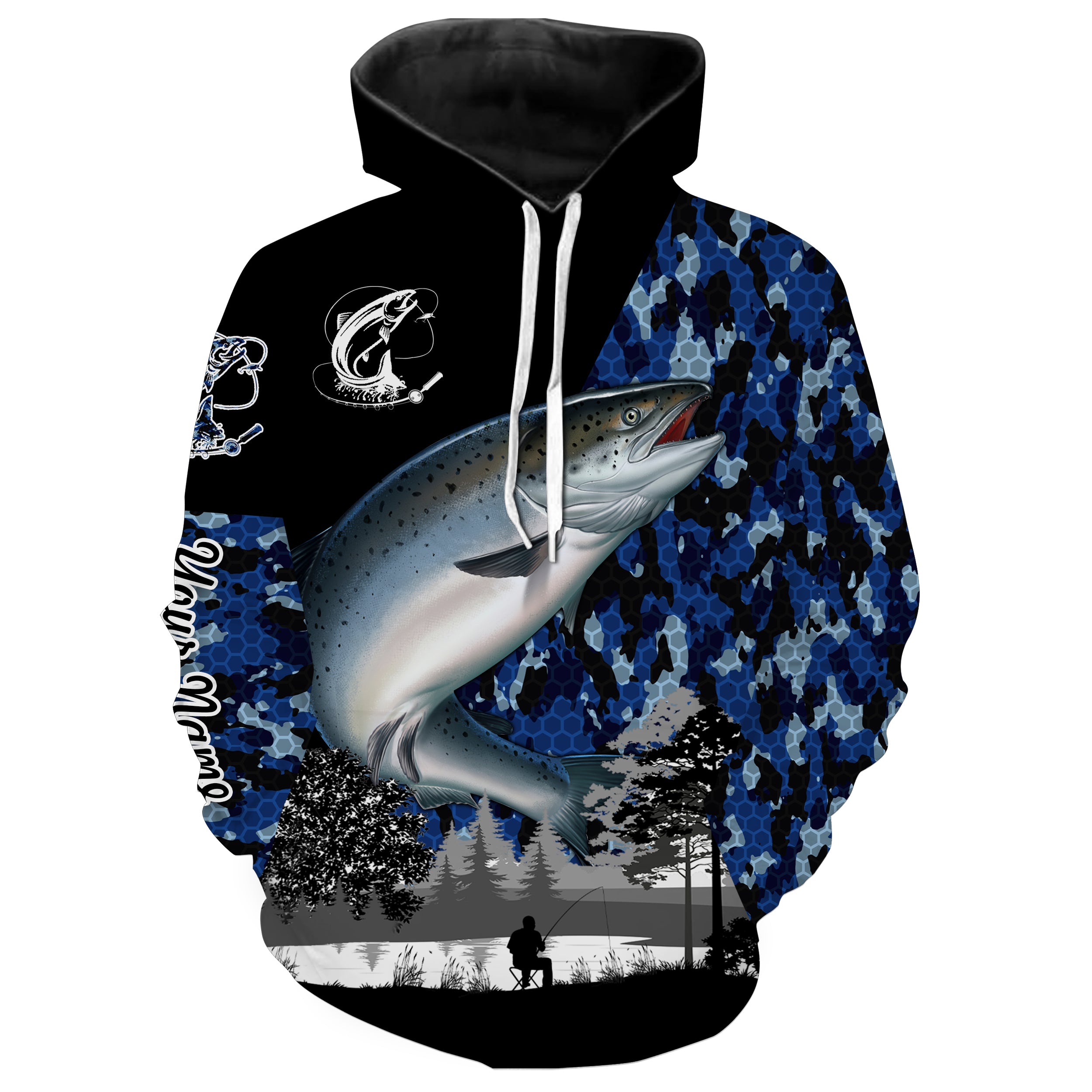 Chinook Salmon (King salmon) Fish blue camo Custom name fishing jerseys  | Hoodie - NPQ832