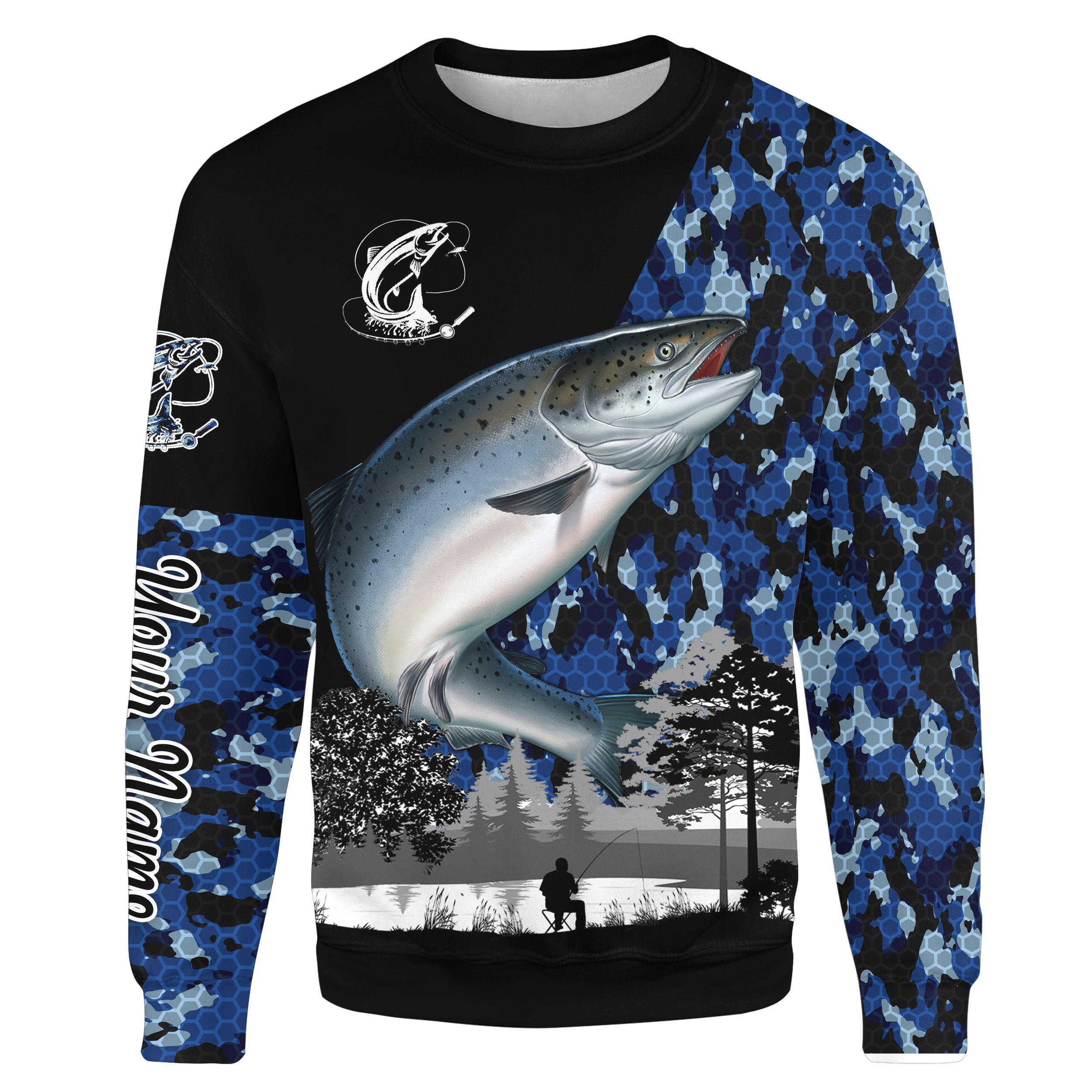 Chinook Salmon (King salmon) Fish blue camo Custom name fishing jerseys | Sweatshirt - NPQ832