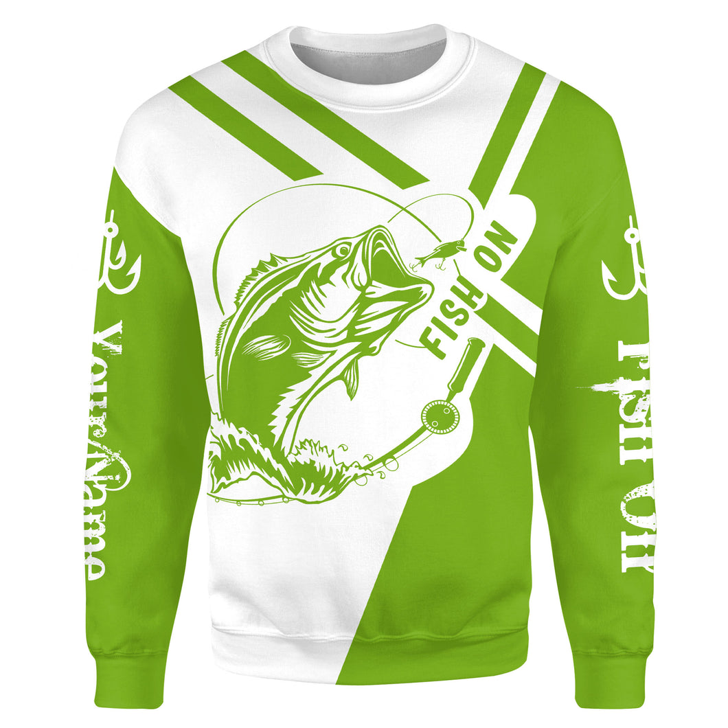 Largemouth Bass fishing clothes green Custom Name 3D All Over Printed Sweatshirt - NPQ615