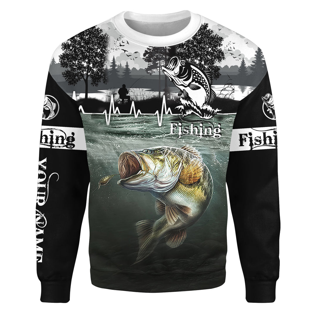 Largemouth Bass Fishing Customize name 3D All-over Print Crew Neck Sweatshirt, Personalized Fishing gift For men, women NPQ249