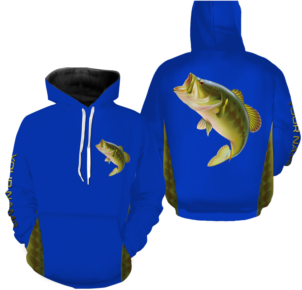 Largemouth Bass fishing blue ocean bass scales Customize name 3D All Over Printed fishing hoodie NPQ413