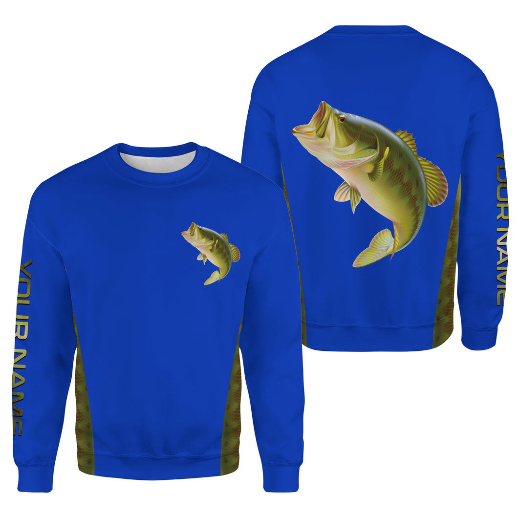 Largemouth Bass fishing blue ocean bass scales Customize name All-over Print Crew Neck Sweatshirt NPQ413