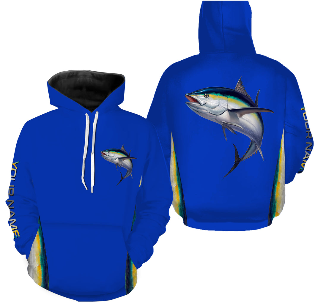 Tuna fishing blue ocean tuna fish scales saltwater fishing Customize name 3D All Over Printed fishing hoodie NPQ414