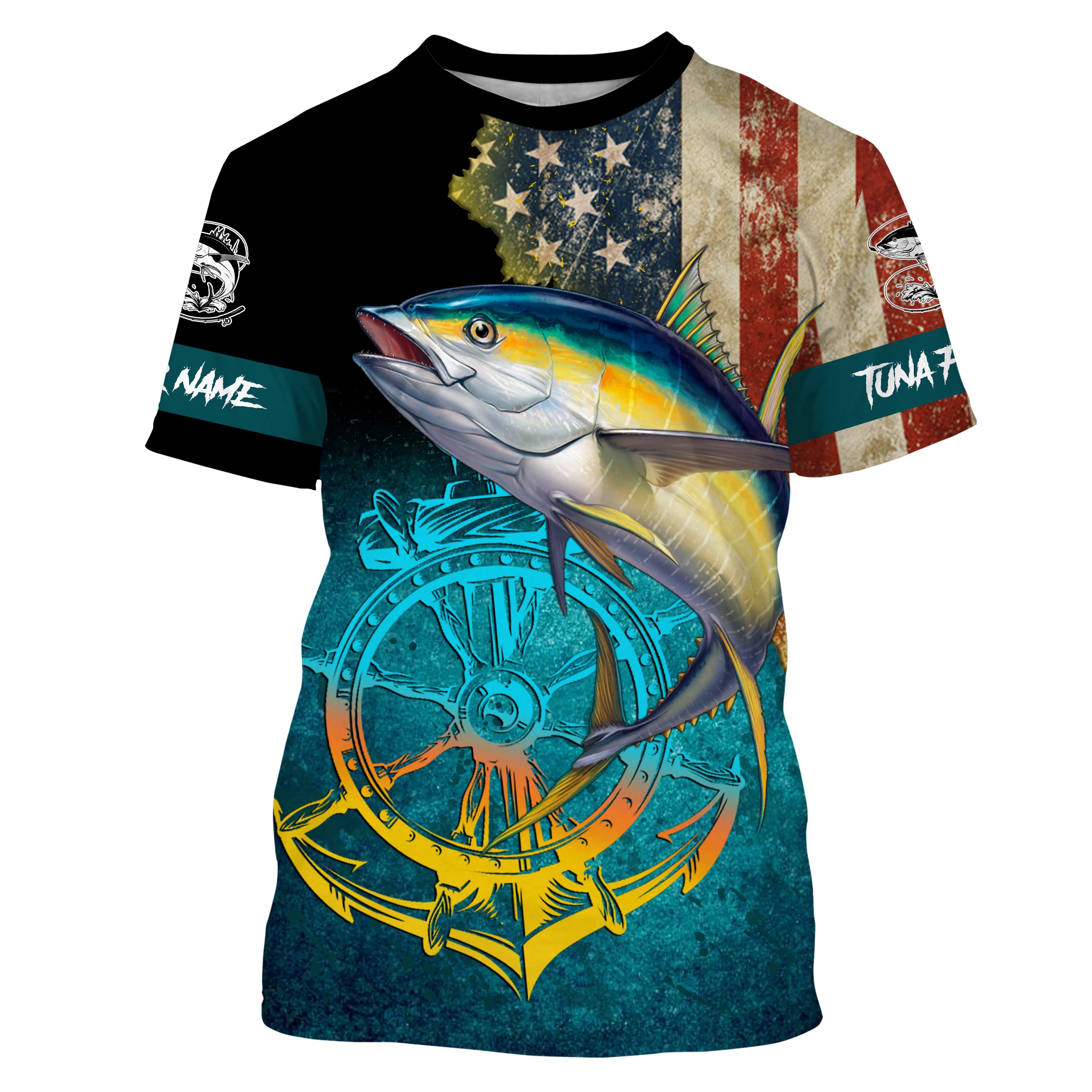 Tuna fishing American flag patriotic Custom Name 3D All Over Printed Tshirt - NPQ622