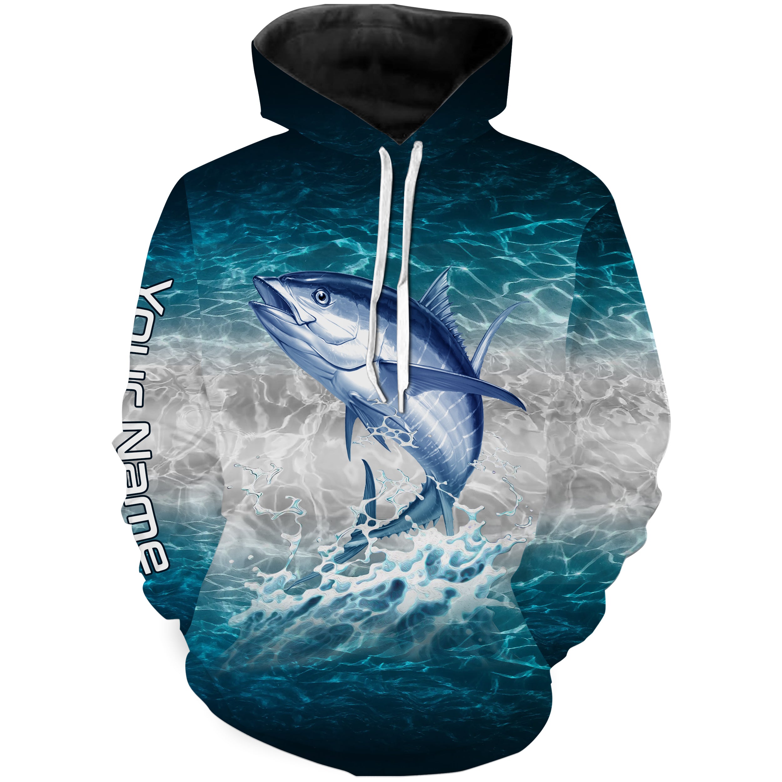 Tuna fishing blue sea water camo Custom name fishing jerseys  | Hoodie - NPQ853