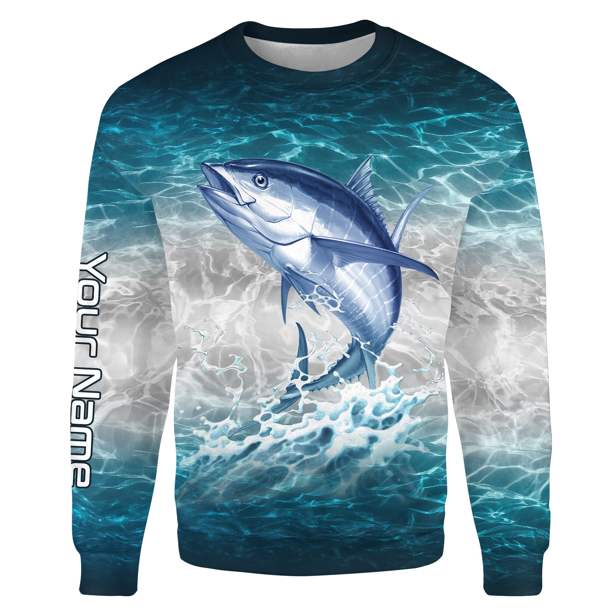 Tuna fishing blue sea water camo Custom name fishing jerseys | Sweatshirt - NPQ853