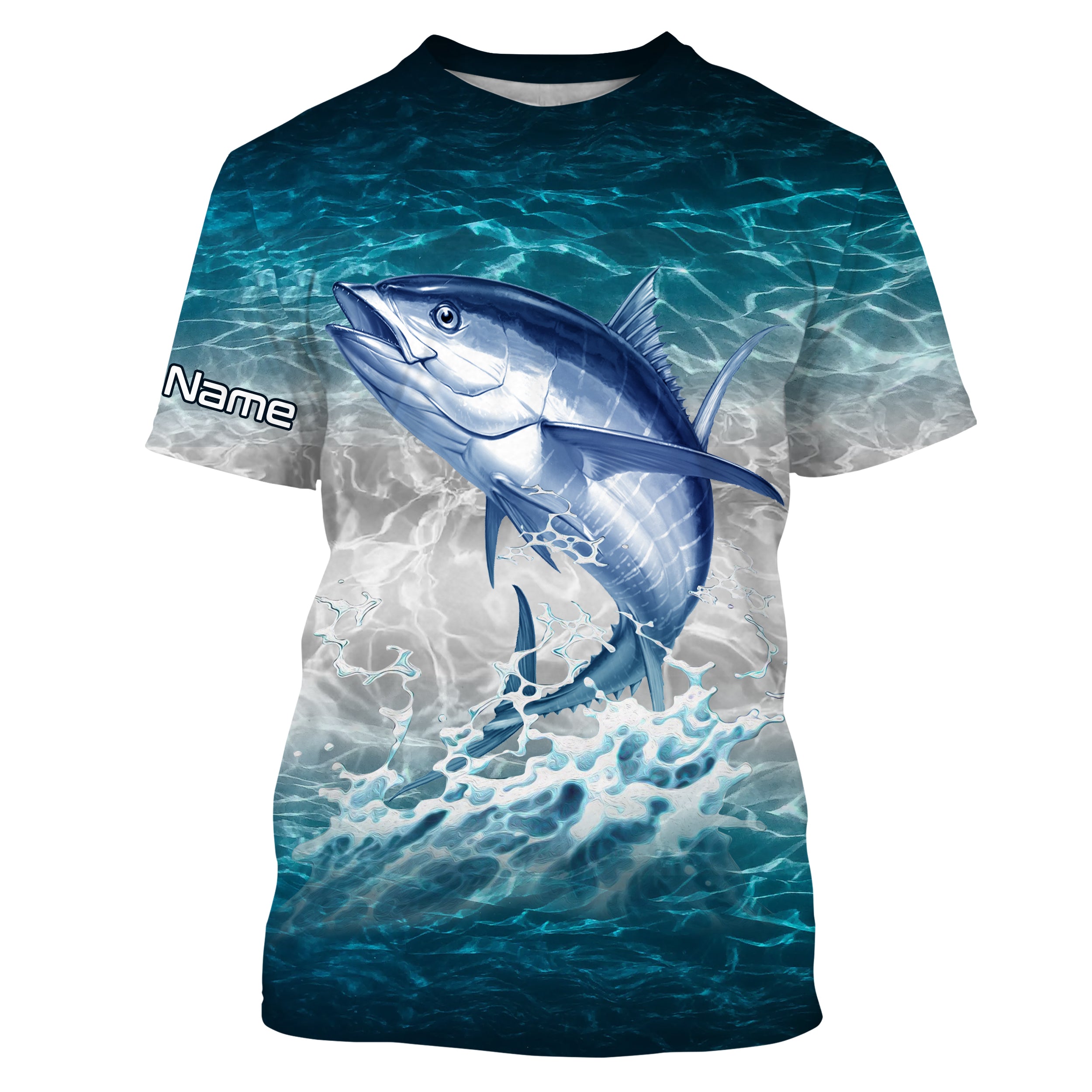 Tuna fishing blue sea water camo Custom name fishing jerseys | Tshirt - NPQ853