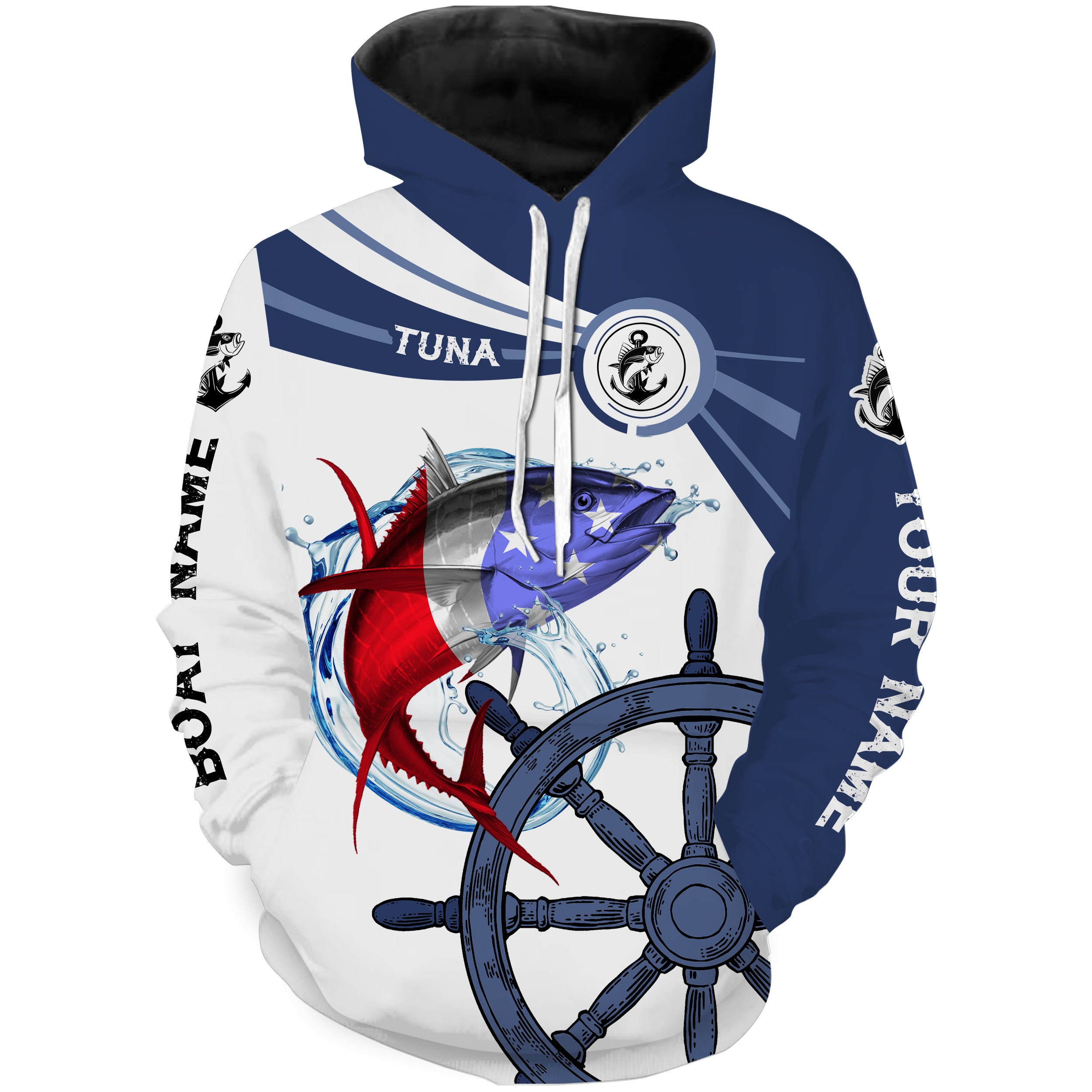 Tuna Fishing American Flag Customize name and boat name tournament fishing hoodie, personalized fishing gift NPQ369