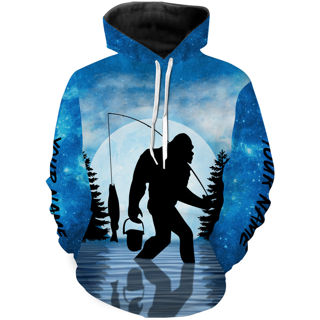 Bigfoot fishing blue galaxy bigfoot team Customize name 3D All Over Printed fishing hoodie NPQ420
