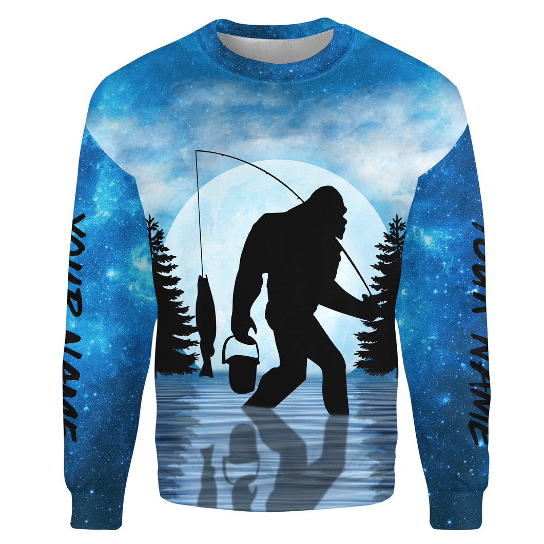 Bigfoot fishing blue galaxy bigfoot team Customize name All-over Print Crew Neck Sweatshirt NPQ420