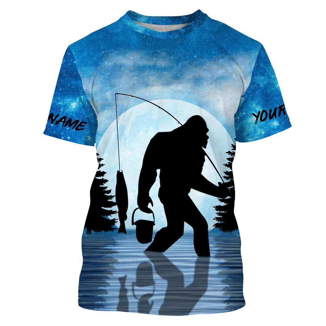 Bigfoot fishing blue galaxy bigfoot team Customize Name All-over Print Unisex fishing T-shirt NPQ420