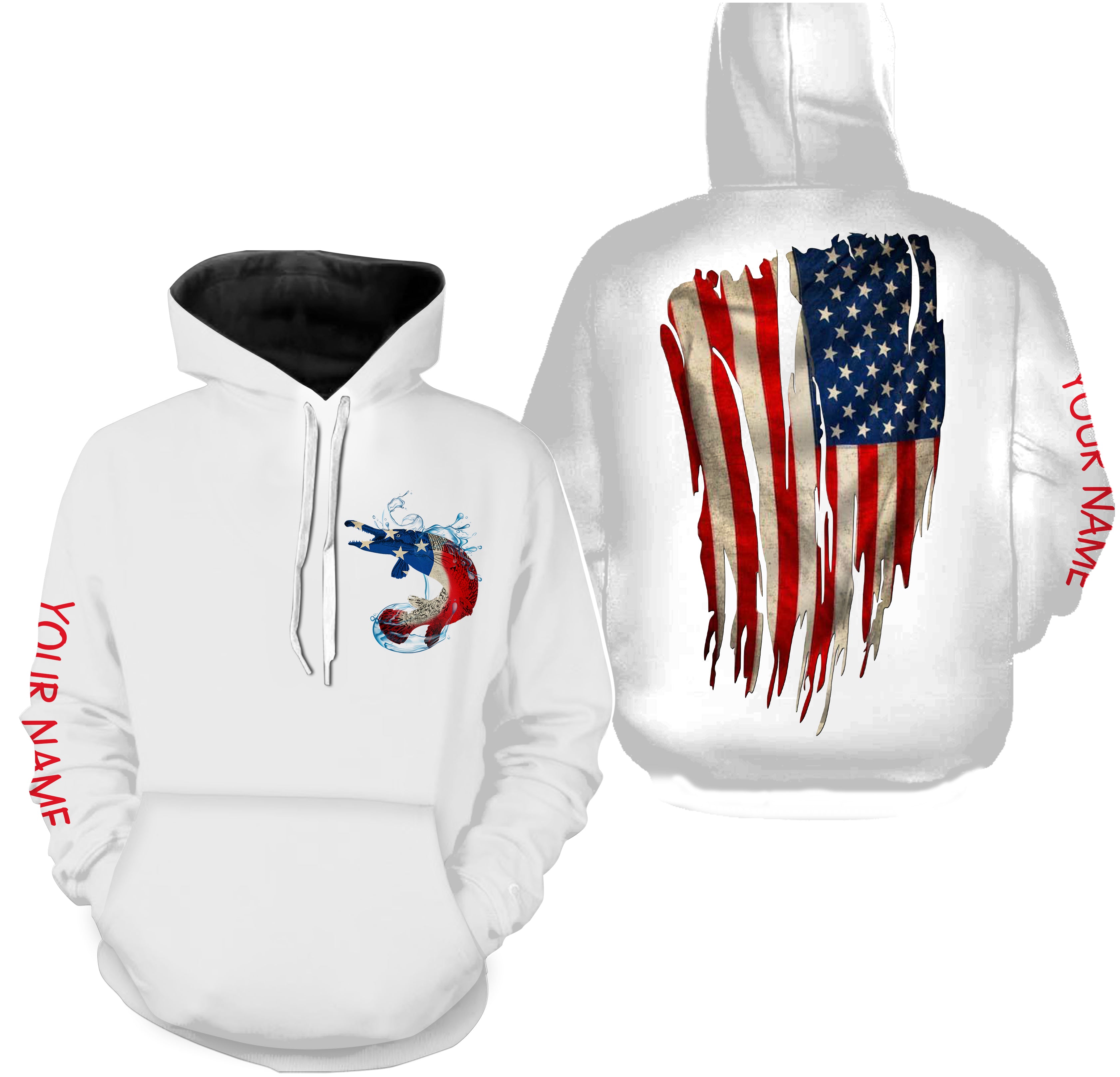 Alligator Gar fishing American flag patriot Custom Name 3D All Over Printed Hoodie - NPQ624