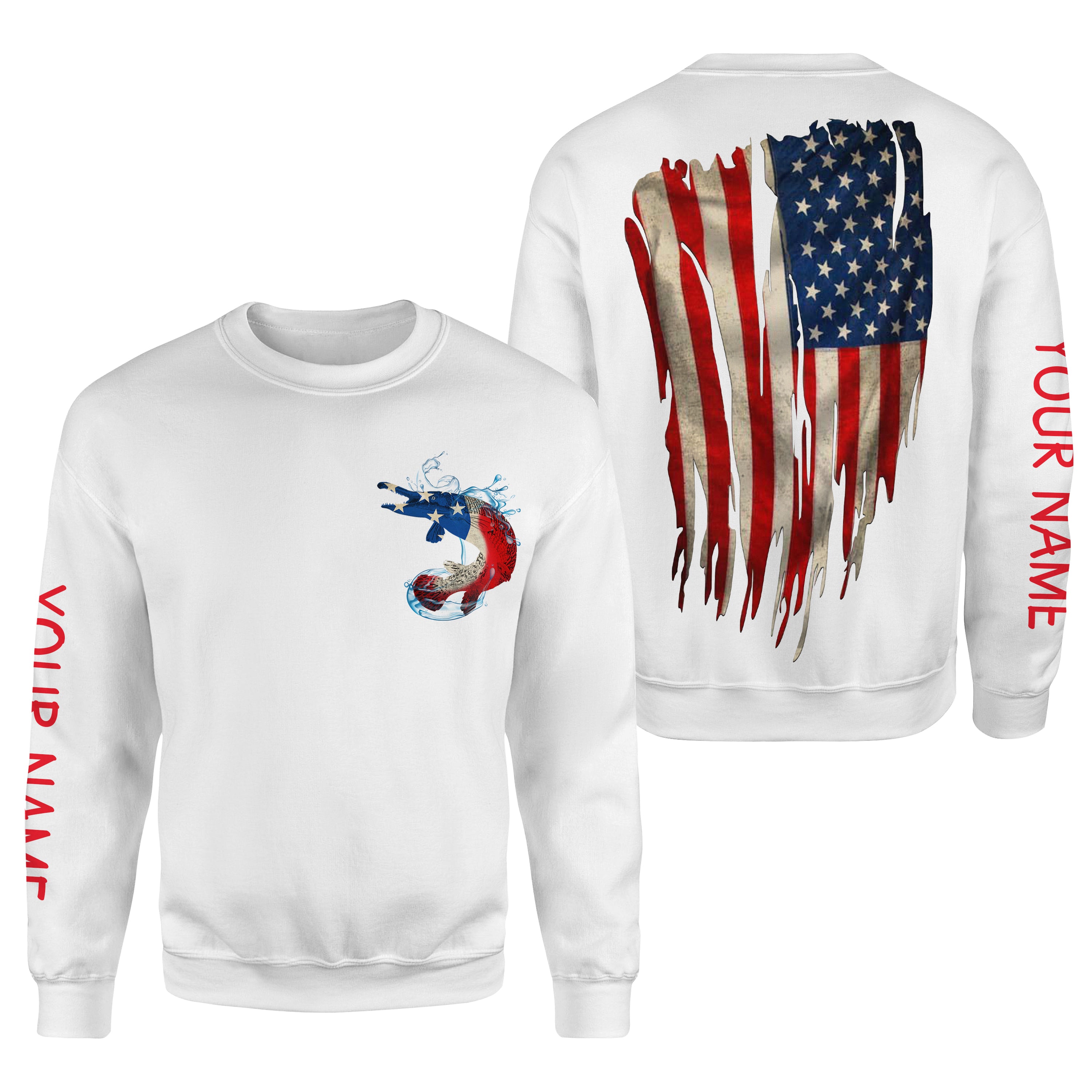 Alligator Gar fishing American flag patriot Custom Name 3D All Over Printed Sweatshirt - NPQ624