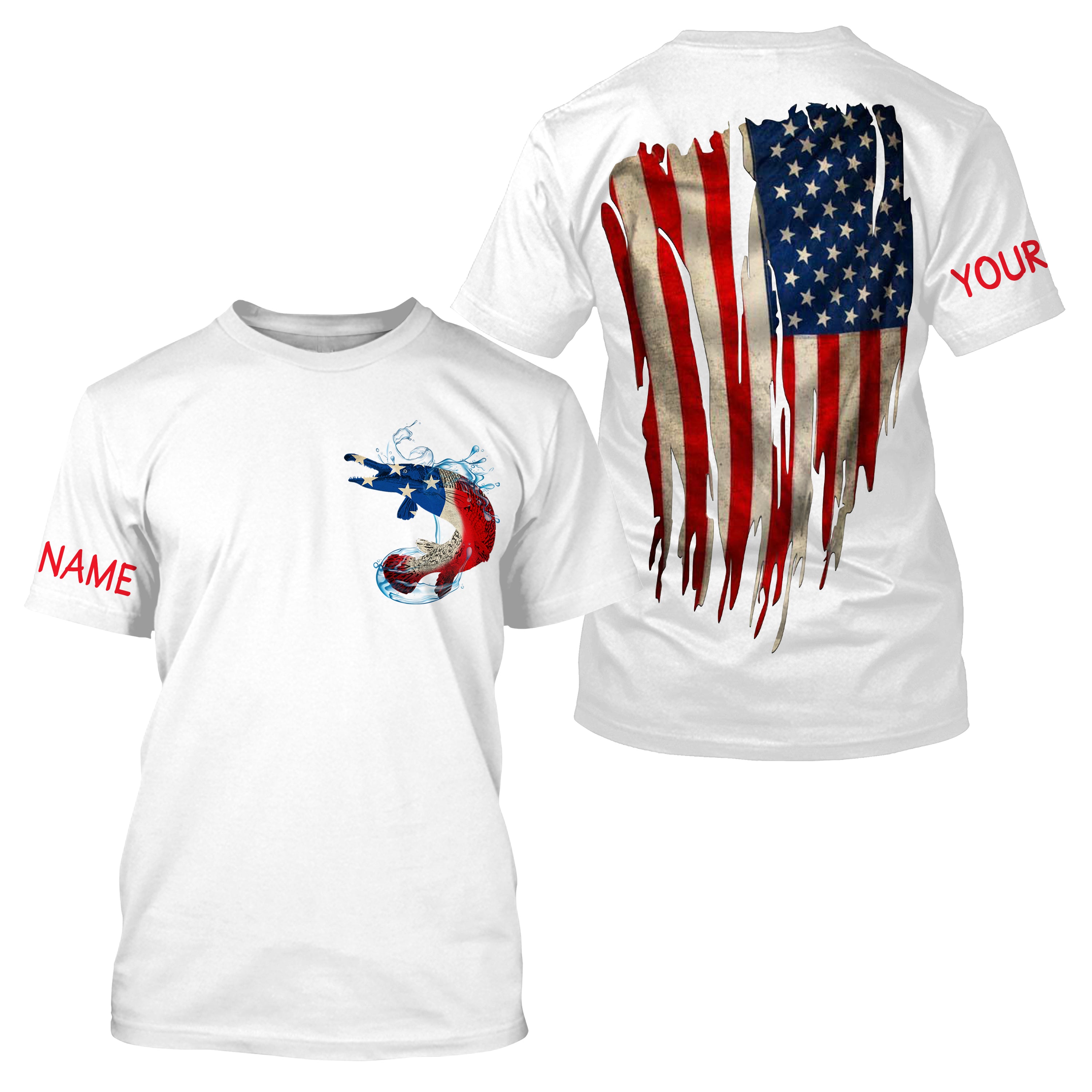 Alligator Gar fishing American flag patriot Custom Name 3D All Over Printed Tshirt - NPQ624