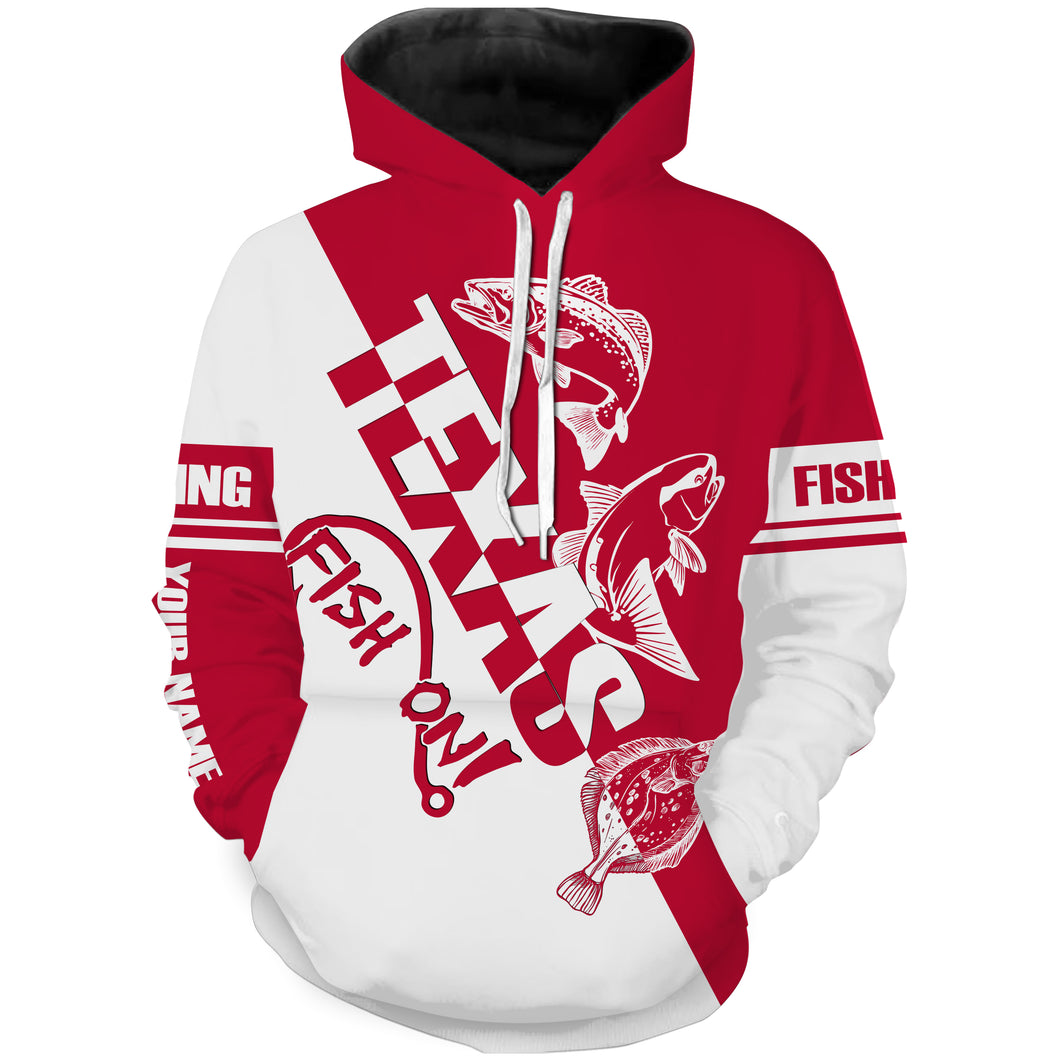 Texas slam Fishing redfish, speckled trout, flounder fish on red Customize name 3D All Over Printed fishing hoodie, fishing gift NPQ372