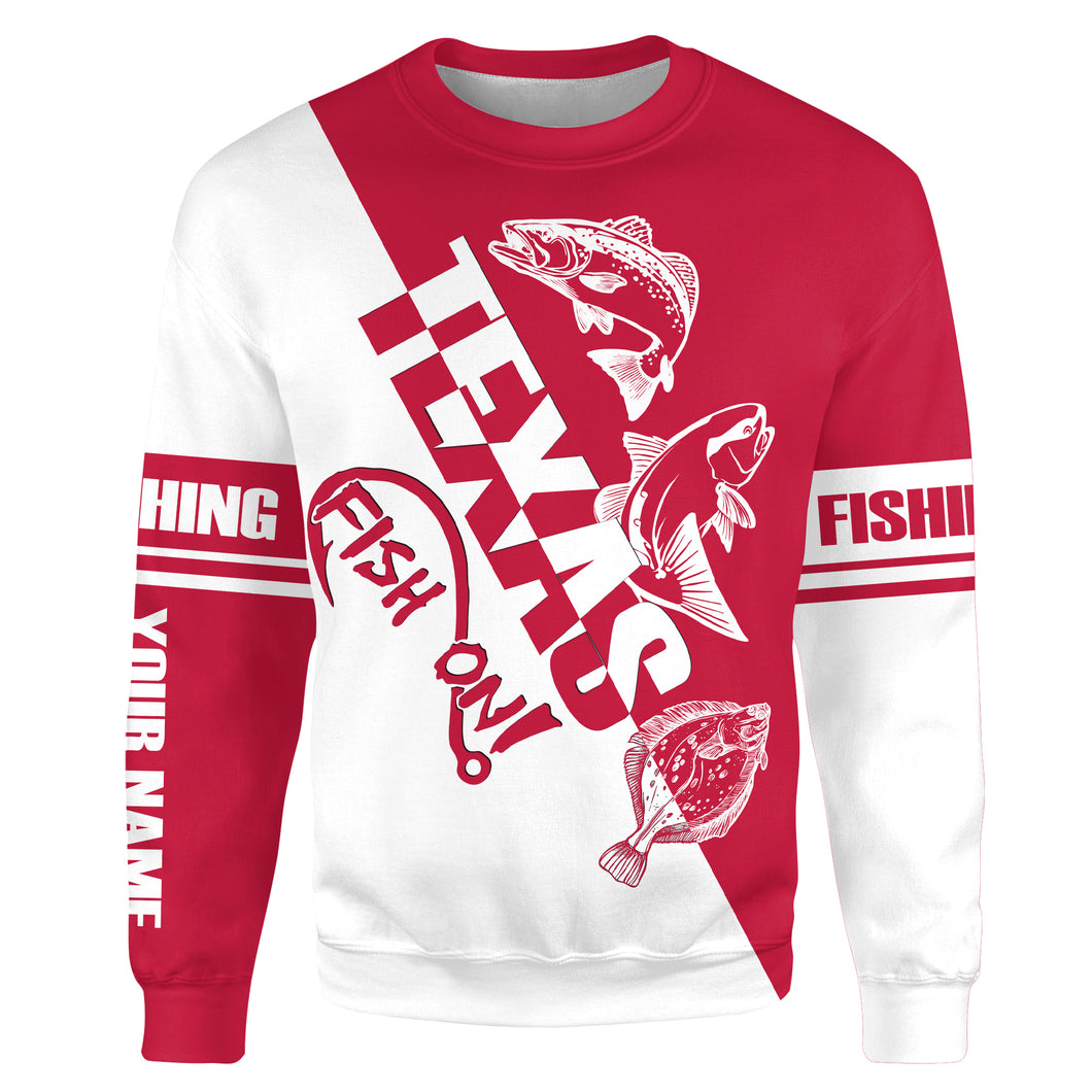 Texas slam Fishing redfish, speckled trout, flounder fish on red Customize name All-over Print Crew Neck Sweatshirt, fishing gift NPQ372