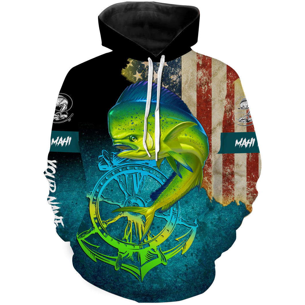Mahi-mahi ( Dorado) fishing American flag patriotic Custom Name 3D All Over Printed Hoodie - NPQ625
