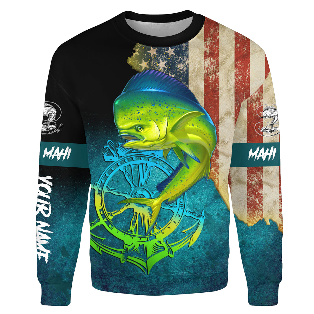 Mahi-mahi ( Dorado) fishing American flag patriotic Custom Name 3D All Over Printed Sweatshirt - NPQ625