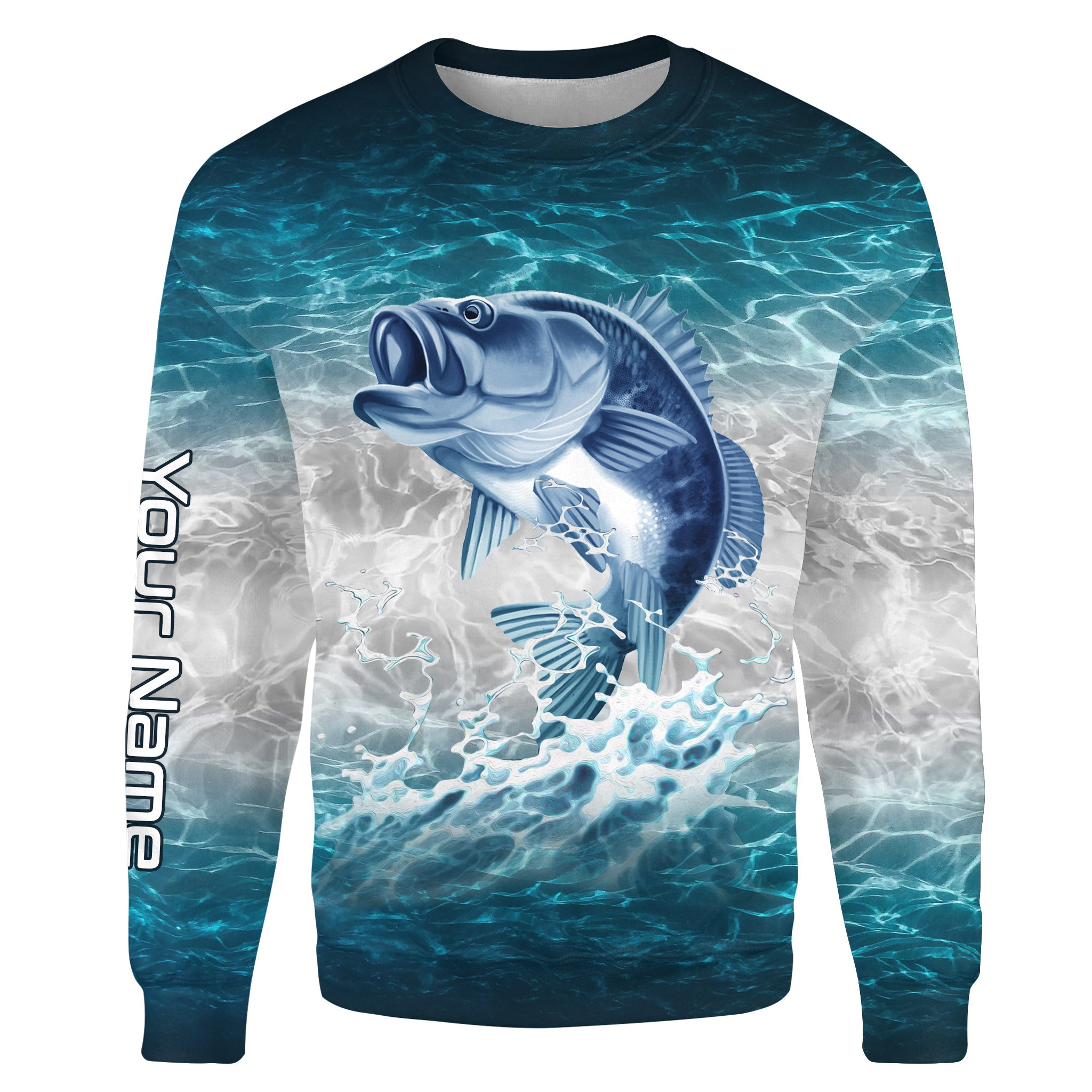 Bass fishing blue sea water camo Custom name fishing shirts jerseys | Sweatshirt - NPQ864