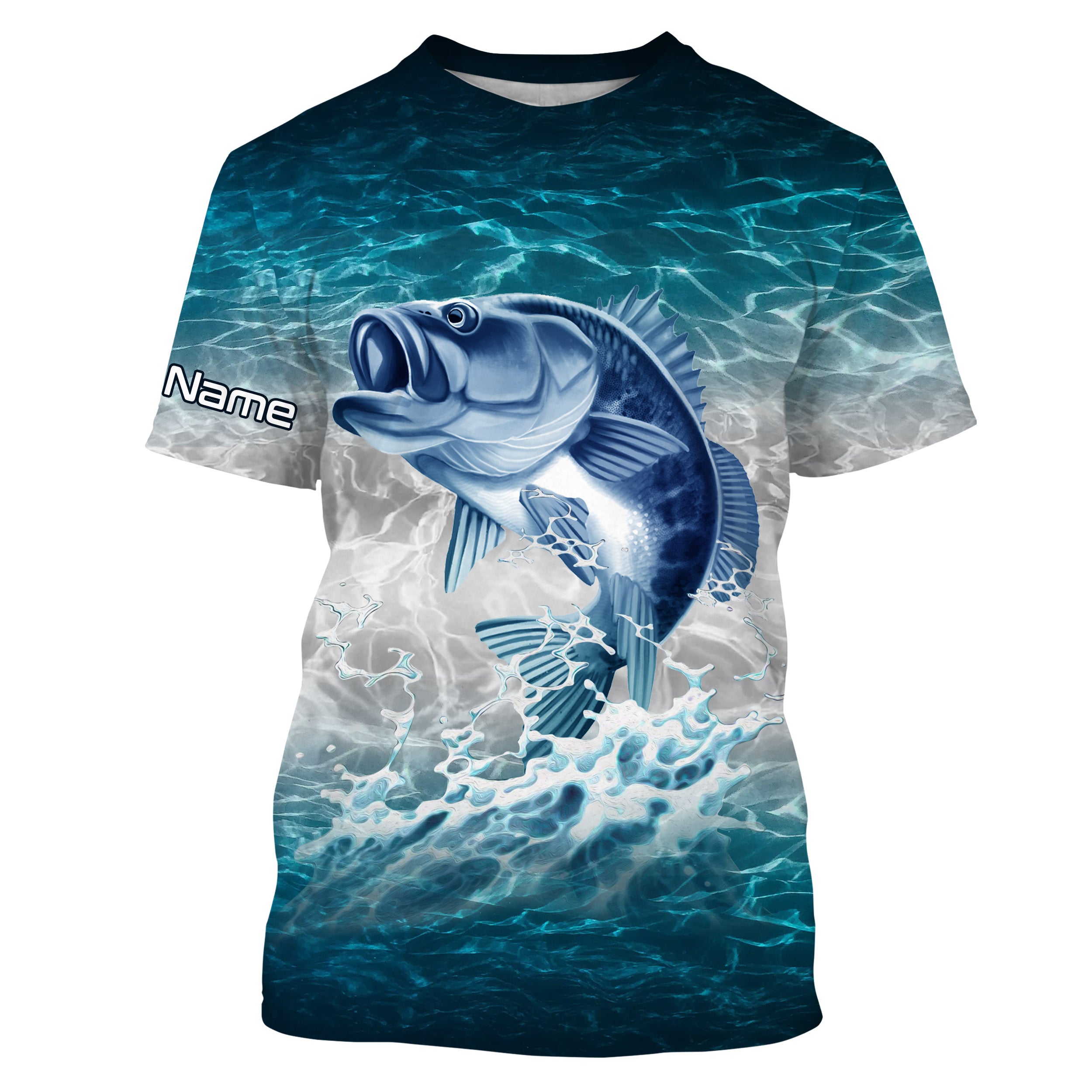 Bass fishing blue sea water camo Custom name fishing shirts jerseys | Tshirt - NPQ864