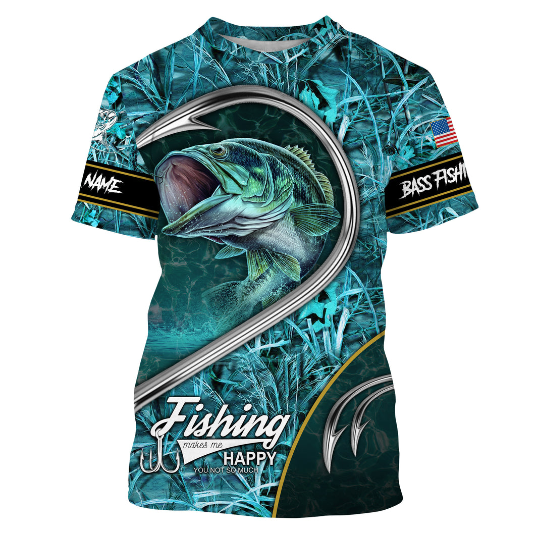 Largemouth bass fishing fish hook light blue camouflage Customize Name All-over Print Unisex fishing T-shirt NPQ428
