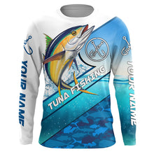 Load image into Gallery viewer, Personalized Tuna fishing blue sea camo fishing Long sleeve, Custom Tuna saltwater fishing jerseys NQS5090
