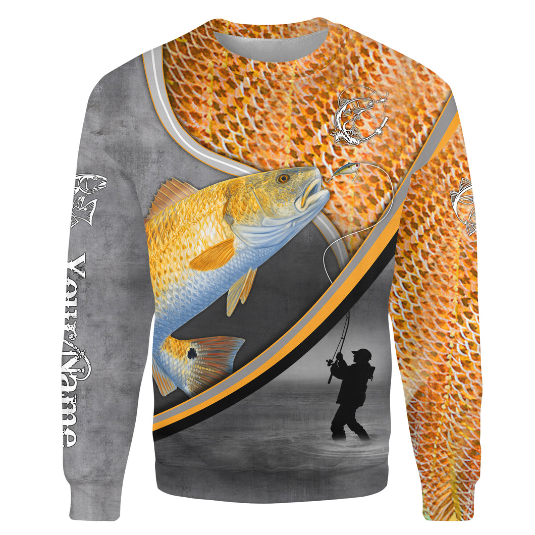 Redfish red drum fishing scales personalized fishing shirts, custom fishing apparel | Sweatshirt - NPQ686