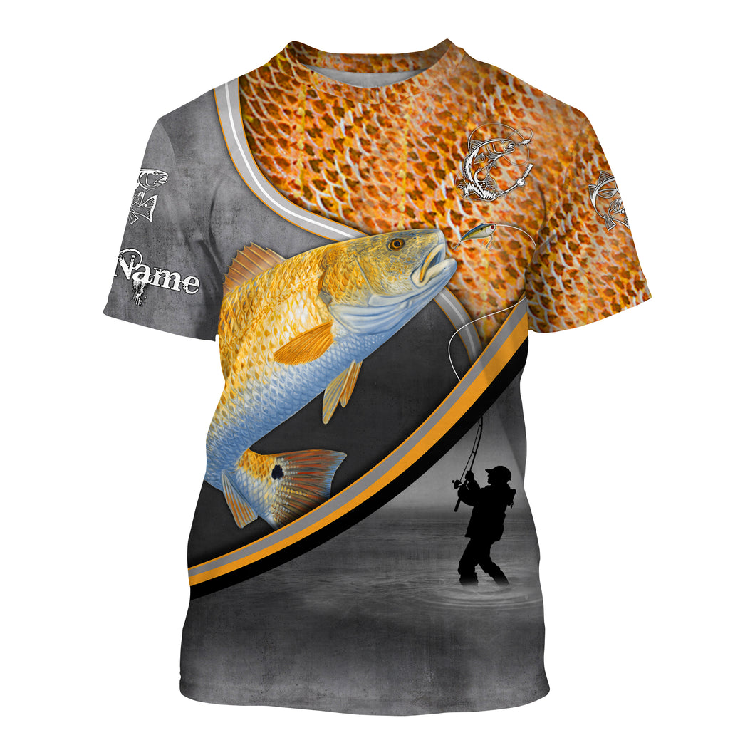 Redfish red drum fishing scales personalized fishing shirts, custom fishing apparel | Tshirt - NPQ686