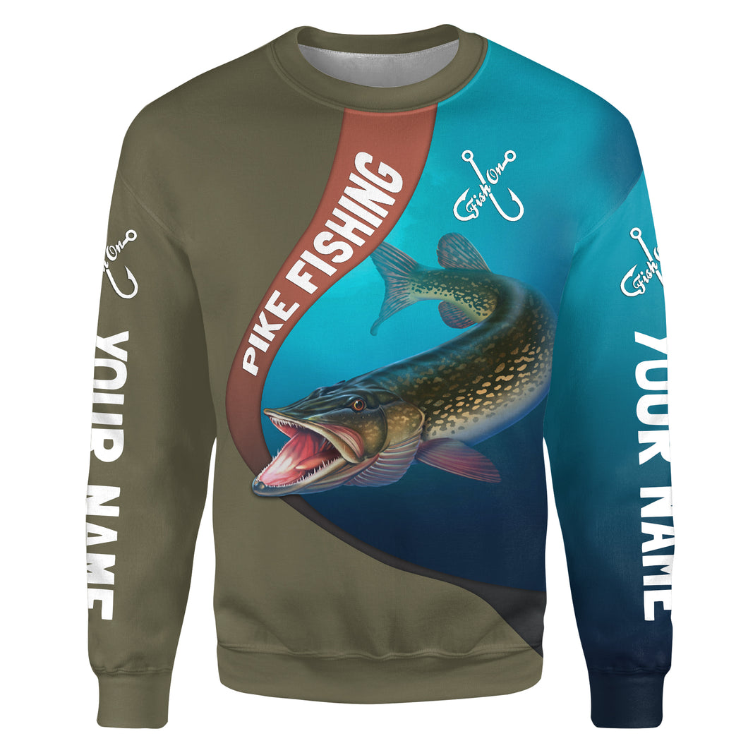 Northern Pike Fishing Customize name 3D All-over Print Crew Neck Sweatshirt, personalized fishing gift for men, women NPQ316