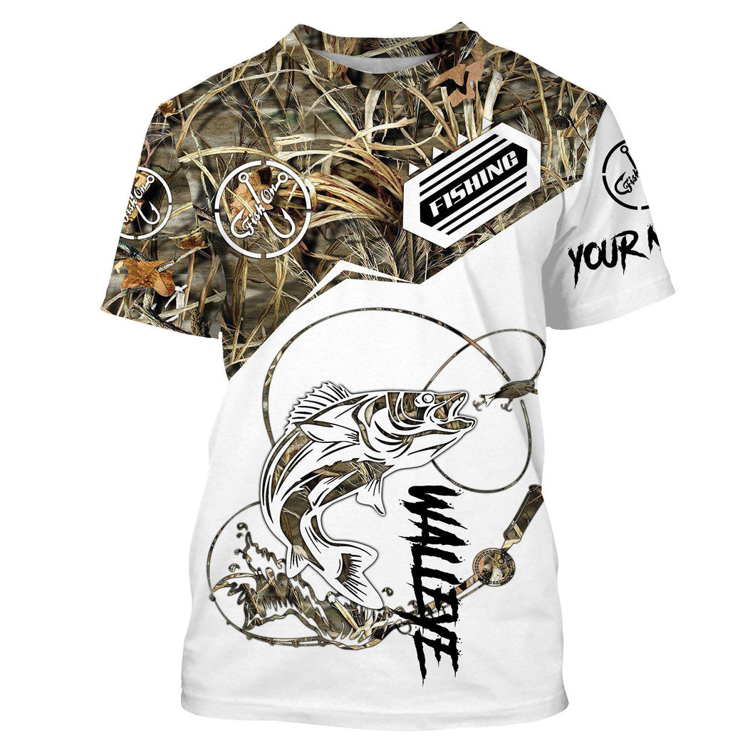 Walleye fishing tattoo camo Customize Name All-over Print Unisex fishing T-shirt, personlized gift for fisherman NPQ381