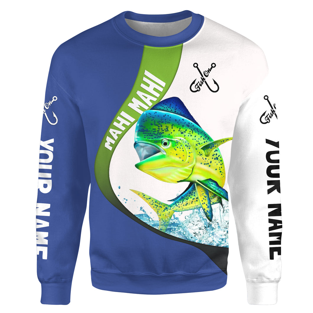 Mahi mahi fishing blue fish on Customize name 3D All-over Print Crew Neck Sweatshirt, personalized fishing gift for men, women NPQ319