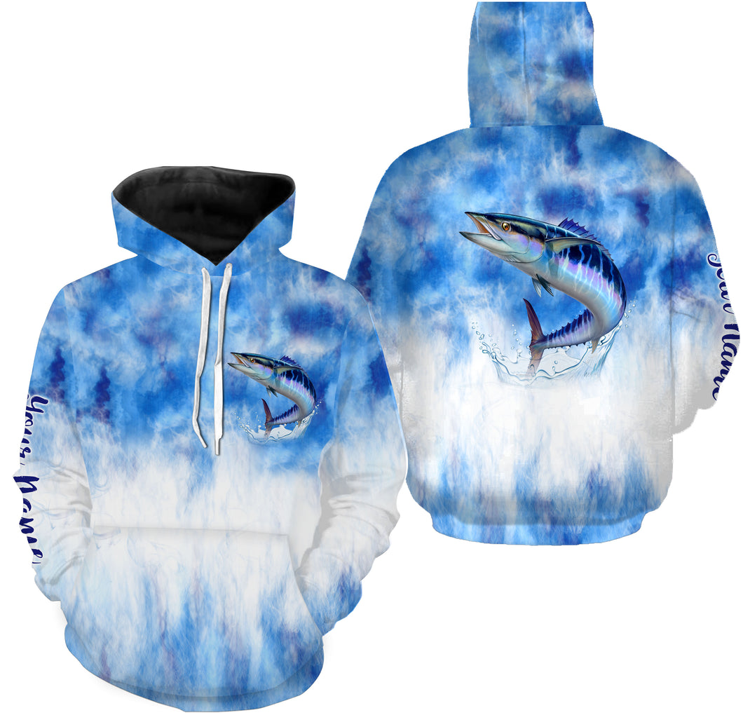 Wahoo saltwater fishing blue sea camo Custom name fishing jerseys  | Hoodie - NPQ794